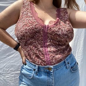 Vintage Lace Tank w/ Faux Corset Bodice